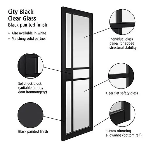 City Black Clear Glazed Internal Door - Image 2