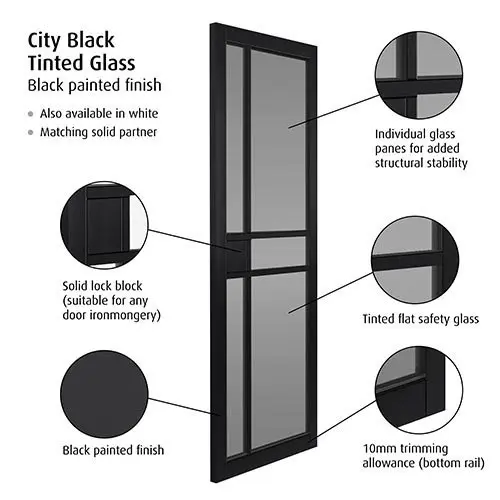 City Black Tinted Glazed Internal Door - Image 4