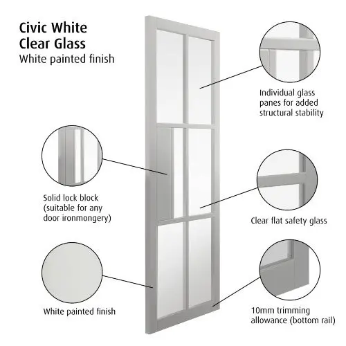 Civic White Clear Glazed Internal Door - Image 2