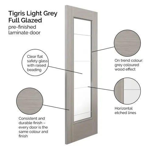 Tigris Light Grey Full Glazed Laminate Internal Door - Image 2