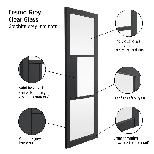Cosmo Grey Clear Glass Internal Door - Image 2