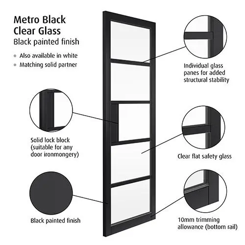 Metro Black Clear Glass Internal Door - Image 2
