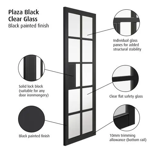 Plaza Black Clear Glass Internal Door - Image 2